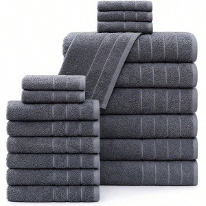 100 Cotton Luxury Bathroom Towel Set - 18 Pc - Ring Spun, Quick Dry, Soft Highly Absorbent - 6 Bath, 6 Washcloths, 6 Hand Towels - 1 of 4