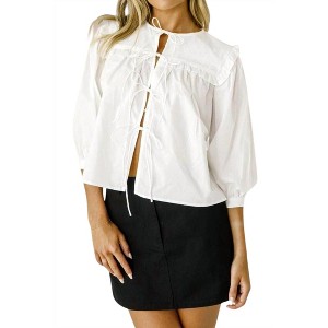 Women's Eyelet Tie Front Blouse - STORIA - 1 of 4