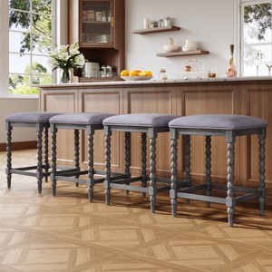 26'' Upholstered Counter Stools Set with Solid Wood Frame, Rustic Backless Bar Chairs for Kitchen and Bar-3irtyhousy - 1 of 4