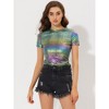 Allegra K Women's Party Metallic Short Sleeve Textured Shiny T-shirts - 3 of 4