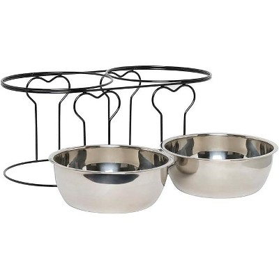 Medium Black Wrought Iron Stand with Double Stainless Steel Feeder Bowls