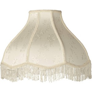 Springcrest 6" Top x 17" Bottom x 11" High x 12" Slant Lamp Shade Replacement Large Cream Dome Traditional Fabric Floral Scalloped Spider Harp Finial - 1 of 4