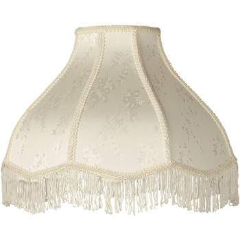 Springcrest 6" Top x 17" Bottom x 11" High x 12" Slant Lamp Shade Replacement Large Cream Dome Traditional Fabric Floral Scalloped Spider Harp Finial