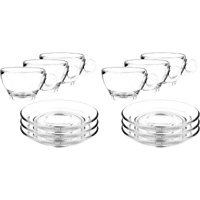 Clear Glass Latte Cups and Saucers Set - 8.75oz - 6 Pieces