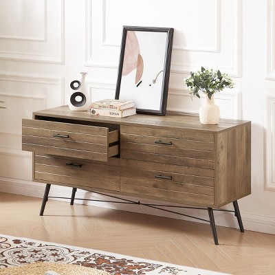 Drawer Chest,Rustic Walnut Decorative Storage Drawers With X-shaped stabilizing feet,bedroom furniture,Drawer Chest For Bedroom,Closet-Cuddlewood