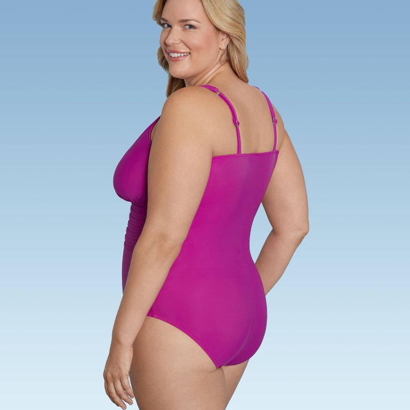 Women's UPF 50 Waist Detail Over the Shoulder One Piece Swimsuit - Aqua Green®, 4 of 9