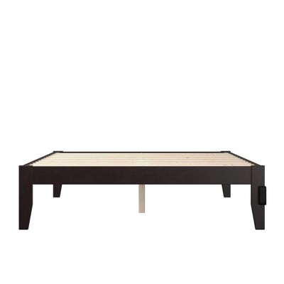 Espresso Wood Full Platform Bed with Charging Station