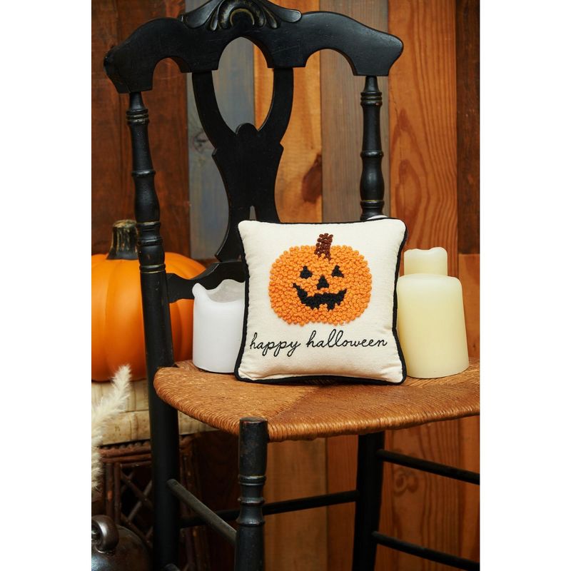 C&F Home 8" x 8" Pumpkin Jack-O-Lantern French Knot Halloween Throw Pillow, 4 of 8