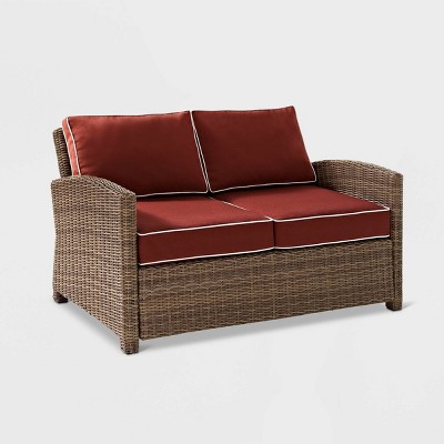 Bradenton Wicker Outdoor Patio Loveseat - Maroon/Brown - Crosley