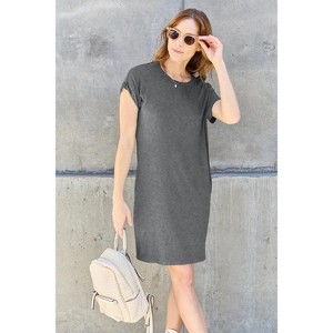 I am a Fashion junky Basic Bae Full Size Round Neck Short Sleeve Dress with Pockets - 1 of 4