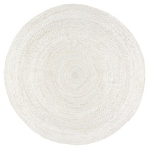 White Solid Woven Round Accent Rug - (4