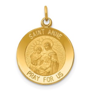 Black Bow Jewelry 14k Yellow Gold Solid St. Anne Medal Charm or Pendant, 15mm (9/16 In.) - 1 of 4