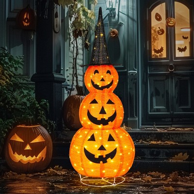 FURNIinspire Decorative Holiday Scene Props Halloween Collapsible Pumpkin Decoration Cute Outdoor Standing Inflatable, Orange, 22.83"*22.83"*60"
