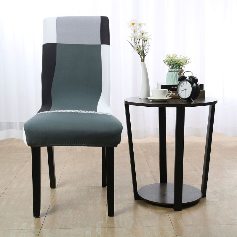 PiccoCasa Stretch Washable Dining Chair Cover Deep Green and Black  M 1 Pc, 2 of 4