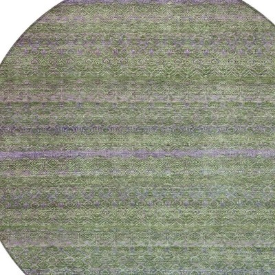 HomeRoots 8' Olive Green And Purple Round Striped Washable Indoor Outdoor Area Rug