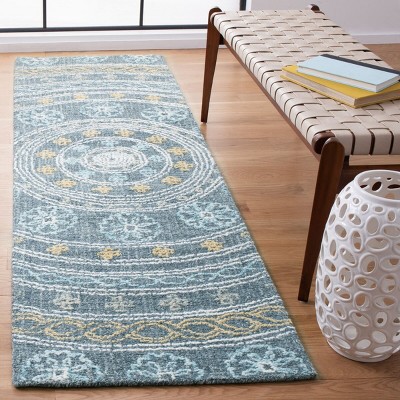 Charcoal and Yellow Handmade Blossom Tufted Wool Runner Rug