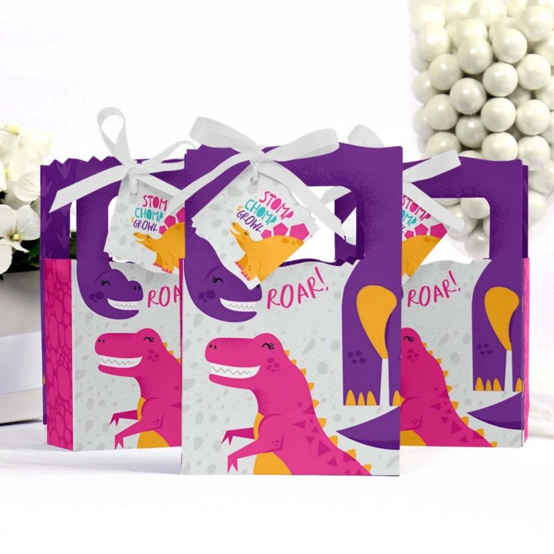 Big Dot of Happiness Roar Dinosaur Girl - Dino Mite T-Rex Baby Shower or Birthday Party Favor Boxes - Set of 12, 3 of 6