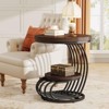 FONTOI Round End Table with 2-Tier Storage, Small Modern Side Table with Metal Arc Frame for Living Room, Bedroom, Dark Brown, 19.69"*24.8"*19.69" - 2 of 4
