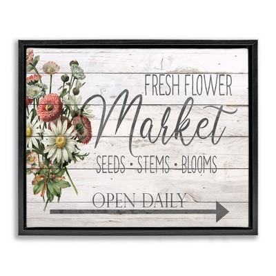 Stupell Industries Planked Style Fresh Flower Market Black Framed Floater Canvas Wall Art
