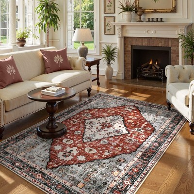 Lahome Boho Traditional 5'x7' Area Rugs Ultra-Thin Soft Washable Rugs for Living Room Non-Shed Print Indoor Carpet for Bedroom Playroom Nursery