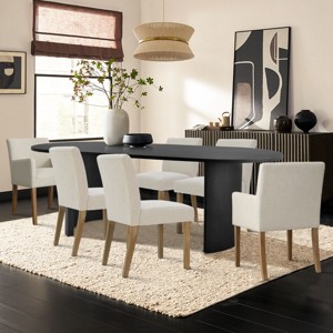 7-Piece Oval Dining Table Set, 79” Wood Pedestal Table with 4 Upholstered Armless Chairs & 2 Armchairs, Modern Dining Room Furniture-Maison Boucle - 1 of 4
