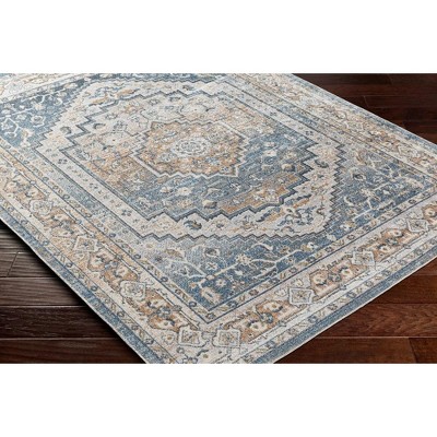 Emmett Navy Blue and Beige Hand-knotted Synthetic Fur Rug 7'10" x 10'2"