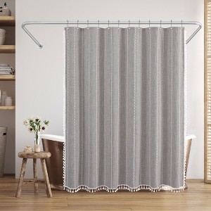Americanflat 71x71 Woven Linen Shower Curtain with Tassel Accents - Includes 12 Grommets and Hooks - 100% Polyester - 1 of 4