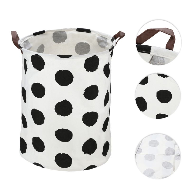 Unique Bargains 3661 Cubic-in Foldable Cylindrical Laundry Basket Black 1 Pc Polka Dots, 4 of 7