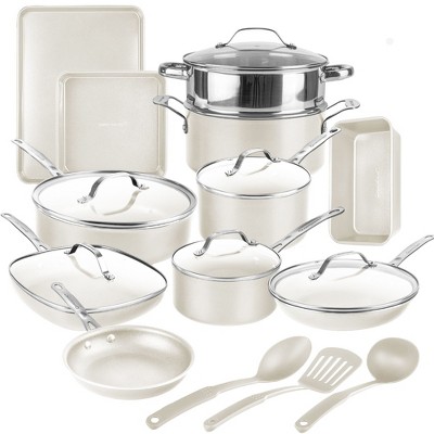 Gotham Steel Cream Nonstick 20 Piece Ceramic Cookware and Bakeware Set with Utensils