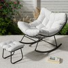 Outdoor Papasan Rocking Chair with Footrest, Oversized Lounge Chair with Ottoman and Sturdy Metal Frame, Patio Balcony Backyard Porch Bedroom, White - 2 of 4