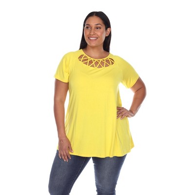Plus Size Crisscross Neck Short Sleeve Top - White Mark