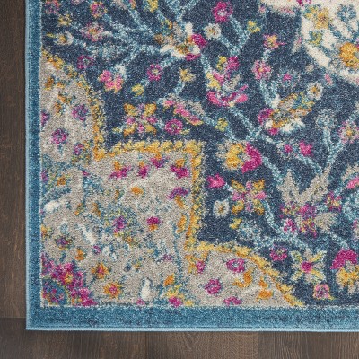 Blue and Pink Floral Synthetic 8' x 10' Reversible Rug