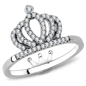 Slickblue Polished Stainless Steel Crown CZ Ring - Clear Synthetic Stone, Women's Engagement Ring, Size 5-10 - 1 of 4