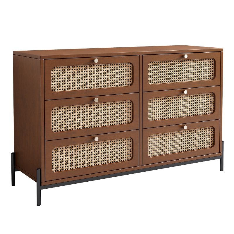 47" Modern Rattan Wood 6-Drawer Dresser, Storage Cabinet Sideboard for Bedroom, Living Room, Entryway, Hallway 4M - ModernLuxe, 4 of 7