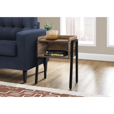 Vynxaria Contemporary 2-Tier Accent Table, Brown Laminate, Black Metal, 18.5" L x 11.75" W x 23.25" H