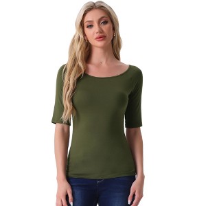 INSPIRE CHIC Women's Half Sleeves Scoop Neck Fitted Layering Soft T-Shirt - 1 of 4