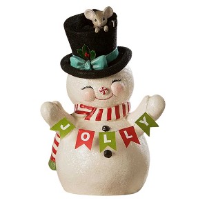 Bethany Lowe 11.25 In Holly Jolly Snowman Mouse Peppermint Snowman Figurines - 1 of 3