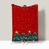 1-Pack Red Fleece Blanket with Green Pine Tree & Snowflake Christmas Pattern, White Dots & Holly Berry Border, Christmas Gift. - 3 of 4