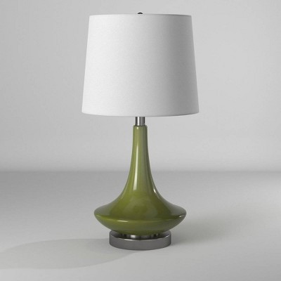 Green Glass Table Lamp with White Fabric Shade