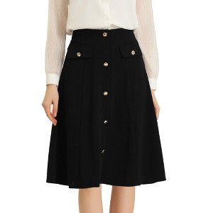 INSPIRE CHIC Women's Button Decor Work A-Line Formal Knee Length Skirt - 1 of 4
