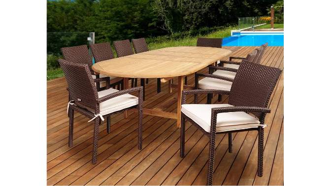 Hillside 11pc Teak Wood Wicker Double-Extendable Oval Patio Dining Set - International Home Miami, 2 of 9, play video