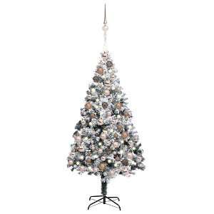 Aghana Digitals 70.9" Flocked PVC Christmas Tree with LED Lights, Ball Ornaments & Metal Stand - - 1 of 4