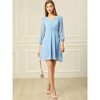 Allegra K Women's Swiss Dots Elastic Waist 3/4 Sleeve A-line Solid Flowy Chiffon Dress - 3 of 4
