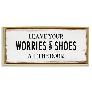 Stupell Industries Worries & Shoes At Door Phrase, 31" x 14" - 1 of 4