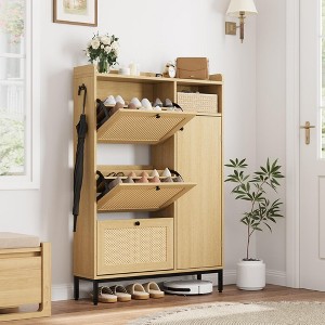 Rattan Shoe Storage Cabinet with 3 Flip Drawers - 1 of 4