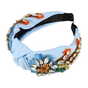 Unique Bargains Women's Bling Vintage Flowers Rhinestone Flannel Wide Edge Headband 4.92"x1.77" 1 Pc - 1 of 4