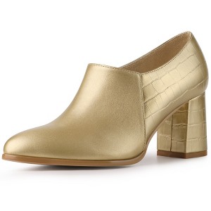 Allegra K Women's Pointy Toe Patchwork Chunky Heels Oxford Ankle Booties - 1 of 4