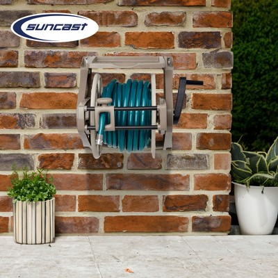 Suncast Taupe Resin Wall Mounted Hose Reel with Crank Handle