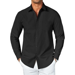 COOFANDY Men's Button Down Long Sleeve Shirt Casual Untucked Dress Shirt Regular Fit Wedding Shirts - 1 of 4