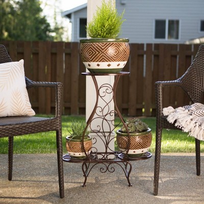 Jade and Sand Ceramic Planter Trio for Indoor/Outdoor Elegance